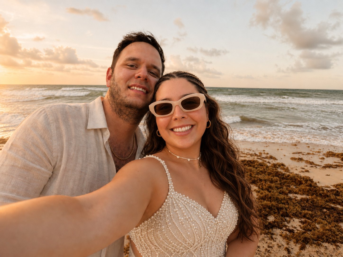 Alexis and John on the beach at sunset